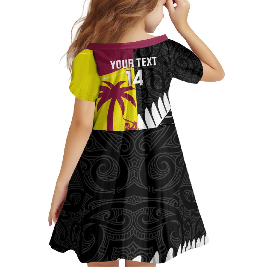 New Zealand and West Indies Cricket Custom Family Matching Long Sleeve Bodycon Dress and Hawaiian Shirt Black Cap Windies Together - Polynesian Pride