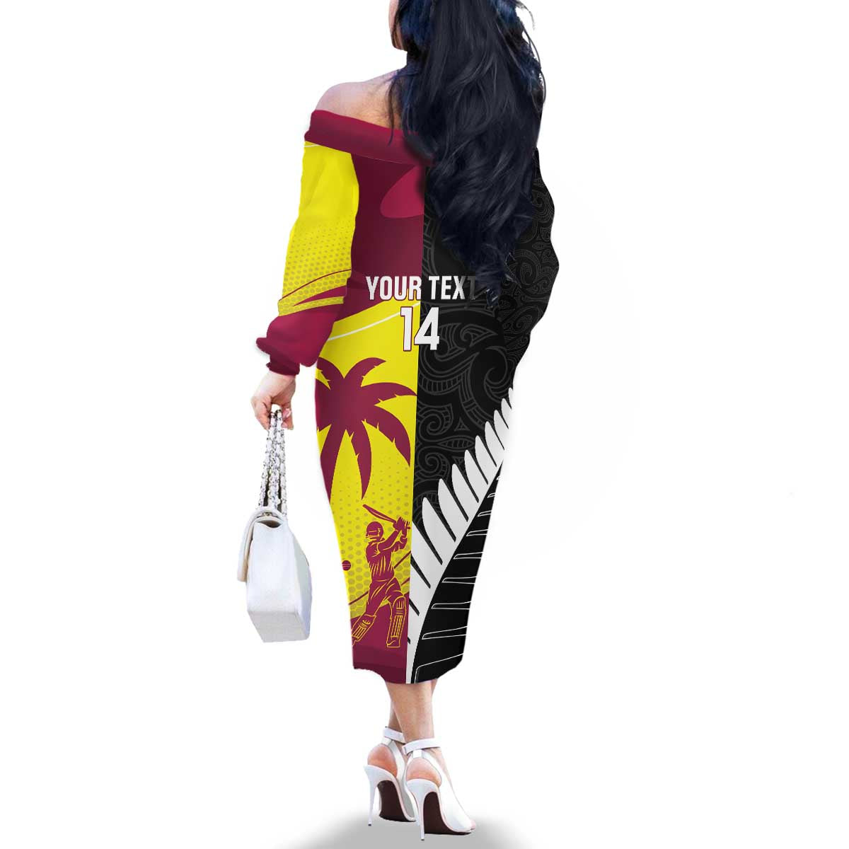 New Zealand and West Indies Cricket Custom Family Matching Off The Shoulder Long Sleeve Dress and Hawaiian Shirt Black Cap Windies Together - Polynesian Pride