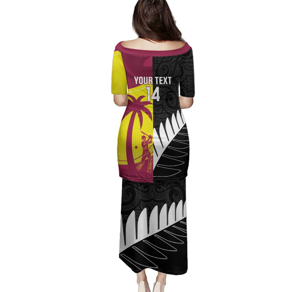 New Zealand and West Indies Cricket Custom Family Matching Puletasi and Hawaiian Shirt Black Cap Windies Together - Polynesian Pride