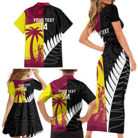New Zealand and West Indies Cricket Custom Family Matching Short Sleeve Bodycon Dress and Hawaiian Shirt Black Cap Windies Together - Polynesian Pride