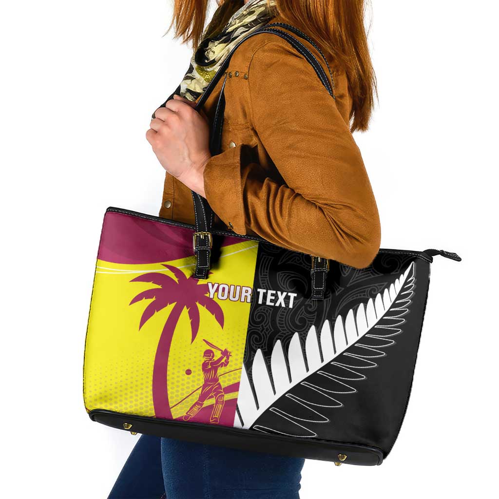 New Zealand and West Indies Cricket Custom Leather Tote Bag Black Cap Windies Together LT14 Black - Polynesian Pride