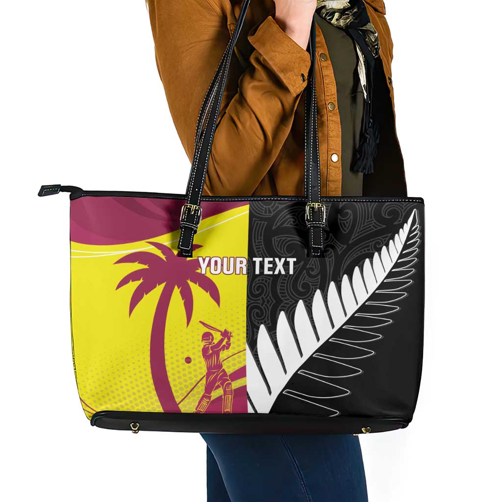 New Zealand and West Indies Cricket Custom Leather Tote Bag Black Cap Windies Together LT14 - Polynesian Pride