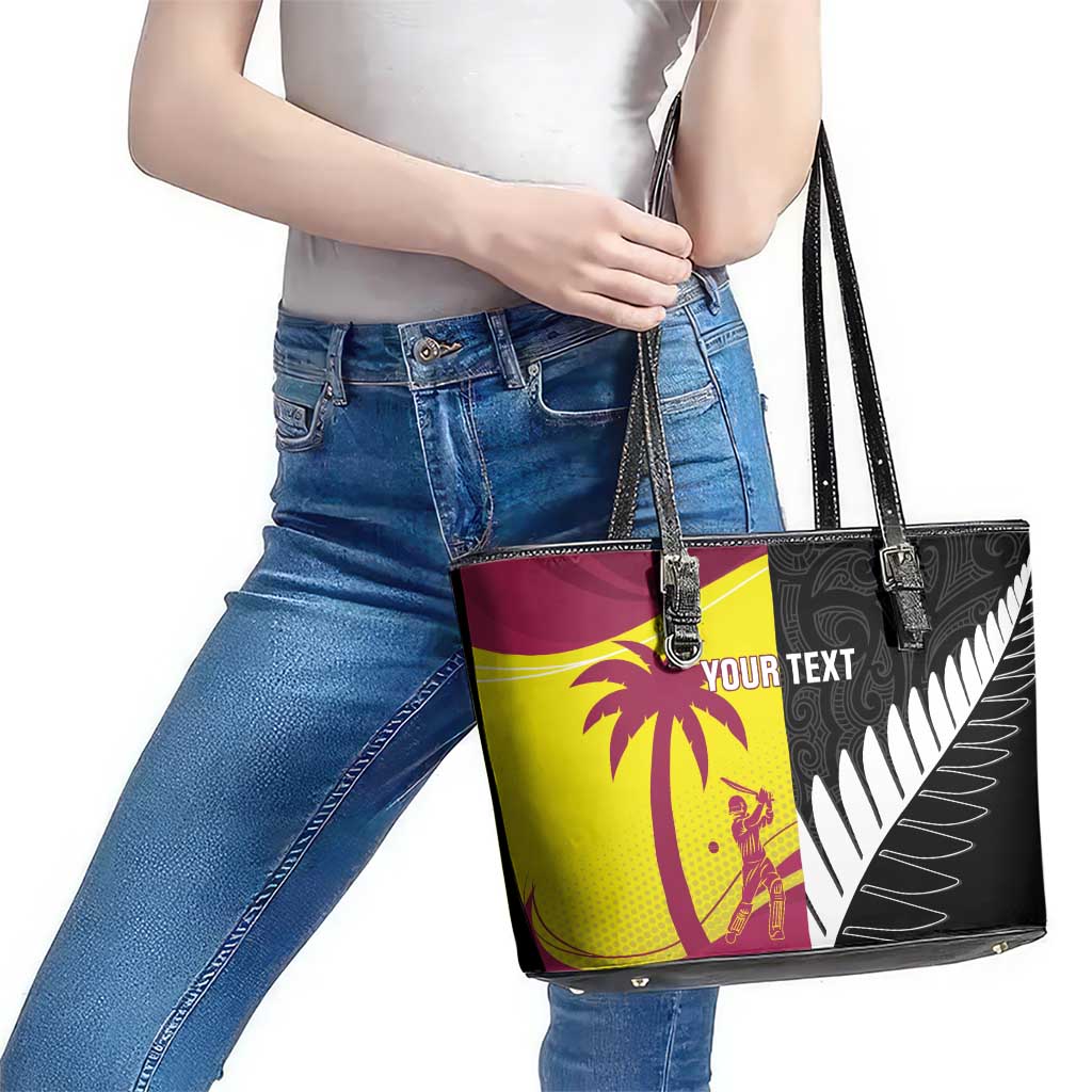New Zealand and West Indies Cricket Custom Leather Tote Bag Black Cap Windies Together LT14 - Polynesian Pride