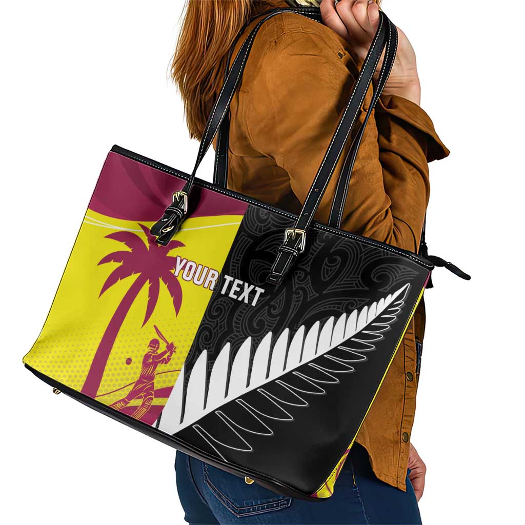 New Zealand and West Indies Cricket Custom Leather Tote Bag Black Cap Windies Together LT14 - Polynesian Pride