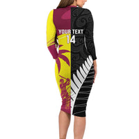 New Zealand and West Indies Cricket Custom Long Sleeve Bodycon Dress Black Cap Windies Together - Polynesian Pride