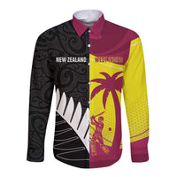 New Zealand and West Indies Cricket Custom Long Sleeve Button Shirt Black Cap Windies Together - Polynesian Pride