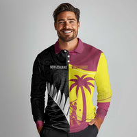 New Zealand and West Indies Cricket Custom Long Sleeve Polo Shirt Black Cap Windies Together - Polynesian Pride