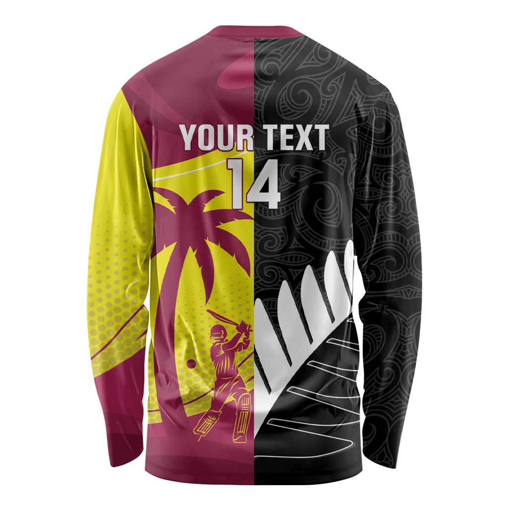 New Zealand and West Indies Cricket Custom Long Sleeve Shirt Black Cap Windies Together - Polynesian Pride