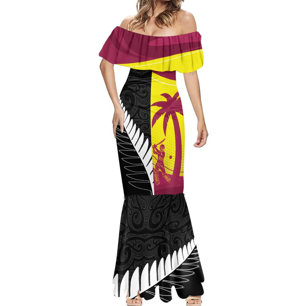 New Zealand and West Indies Cricket Custom Mermaid Dress Black Cap Windies Together - Polynesian Pride