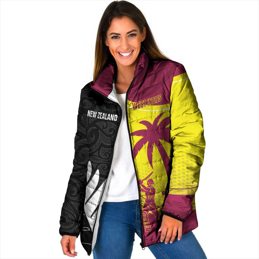 New Zealand and West Indies Cricket Custom Padded Jacket Black Cap Windies Together - Polynesian Pride