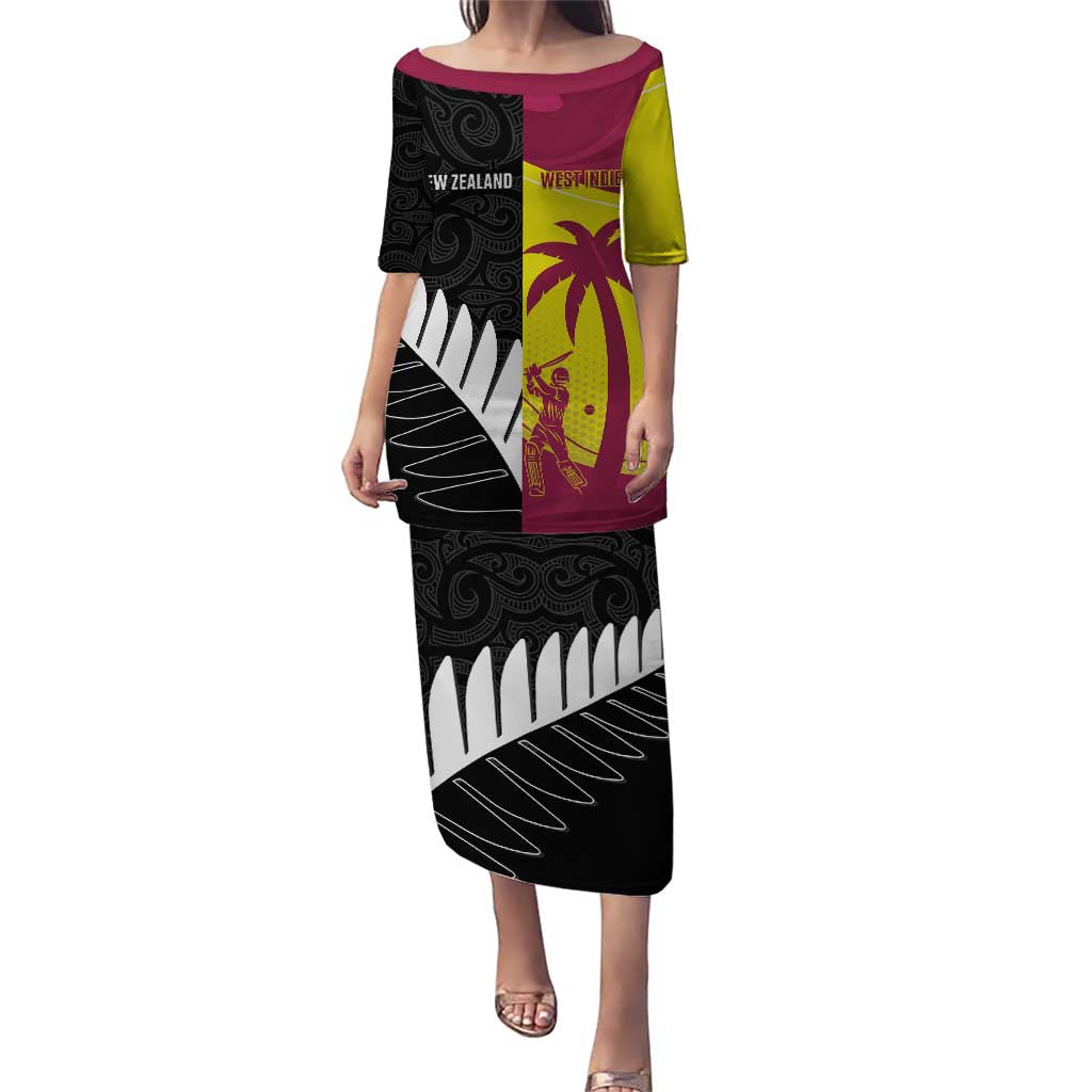 New Zealand and West Indies Cricket Custom Puletasi Black Cap Windies Together - Polynesian Pride
