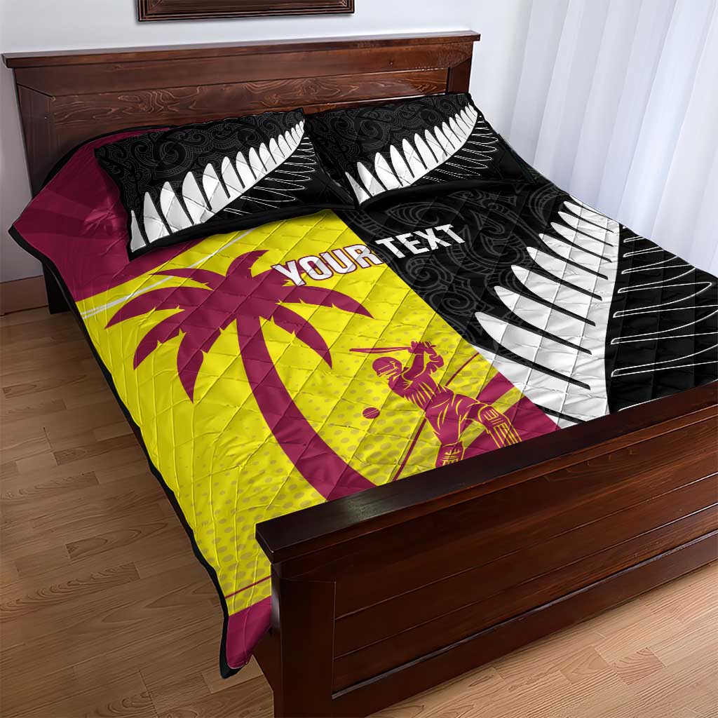New Zealand and West Indies Cricket Custom Quilt Bed Set Black Cap Windies Together - Polynesian Pride