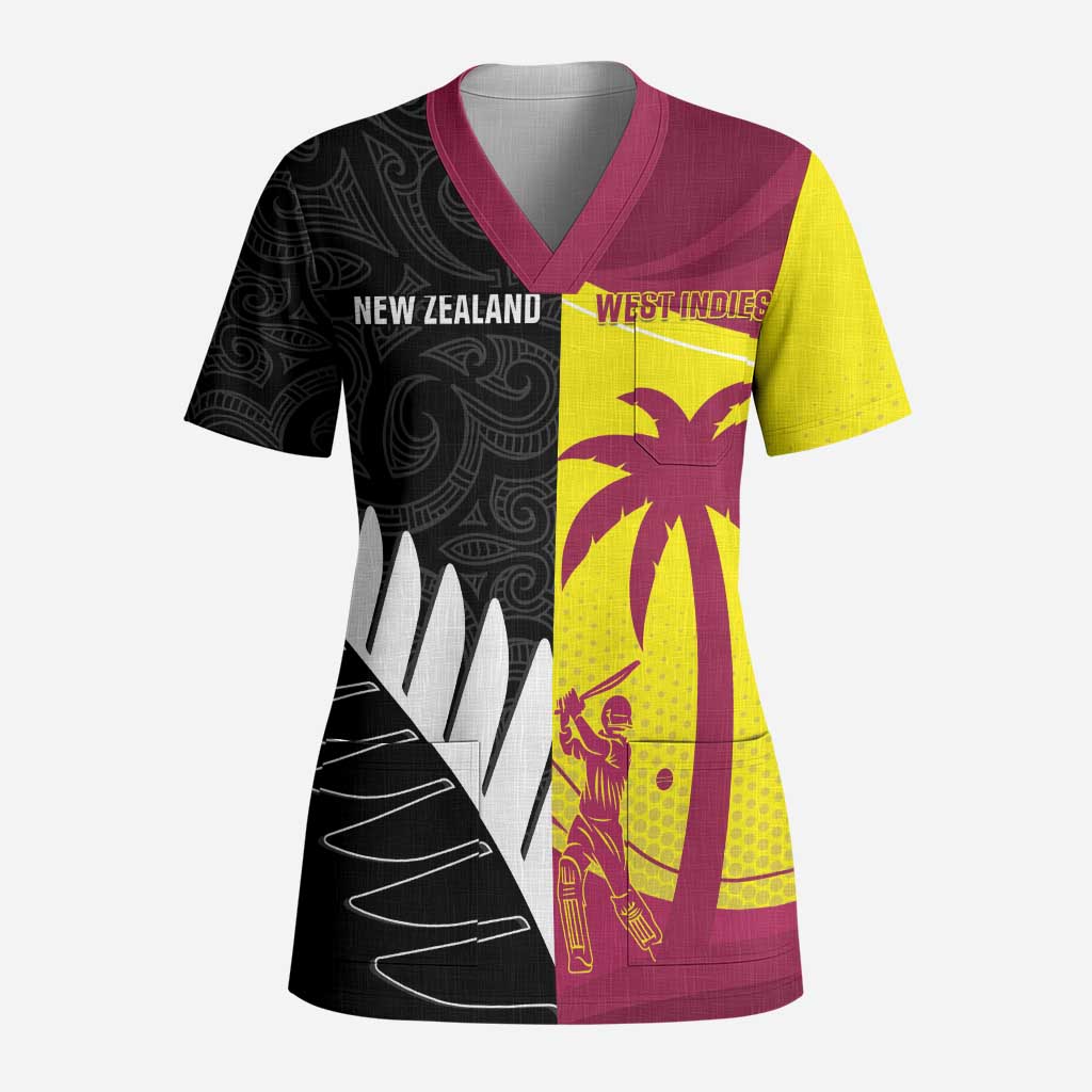 New Zealand and West Indies Cricket Custom Scrub Top Black Cap Windies Together - Polynesian Pride