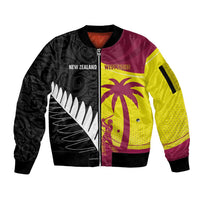 New Zealand and West Indies Cricket Custom Sleeve Zip Bomber Jacket Black Cap Windies Together - Polynesian Pride