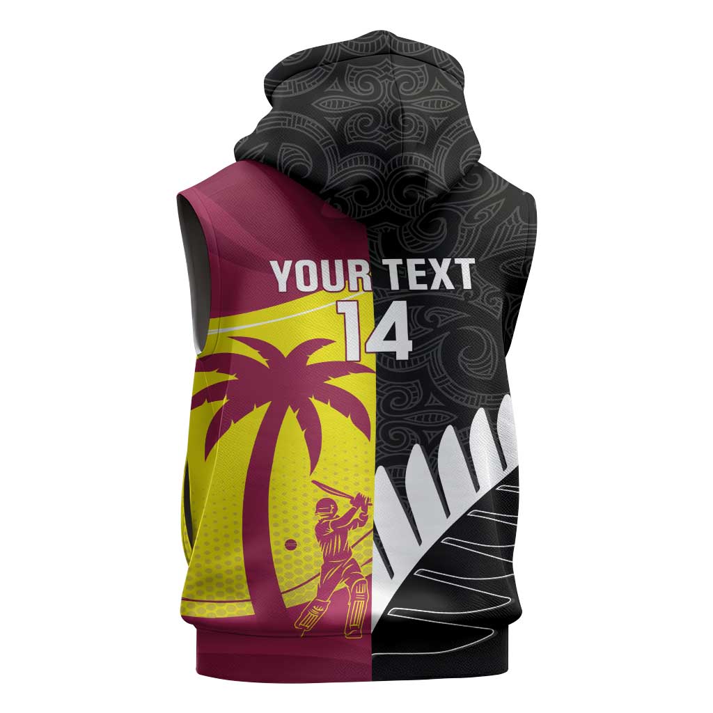 New Zealand and West Indies Cricket Custom Sleeveless Hoodie Black Cap Windies Together - Polynesian Pride