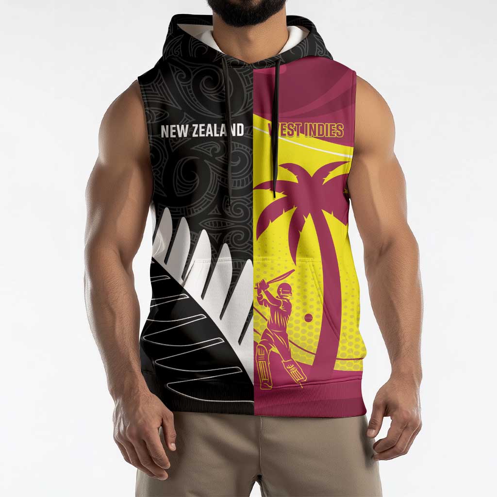 New Zealand and West Indies Cricket Custom Sleeveless Hoodie Black Cap Windies Together - Polynesian Pride