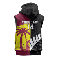 New Zealand and West Indies Cricket Custom Sleeveless Zip Hoodie Black Cap Windies Together - Polynesian Pride