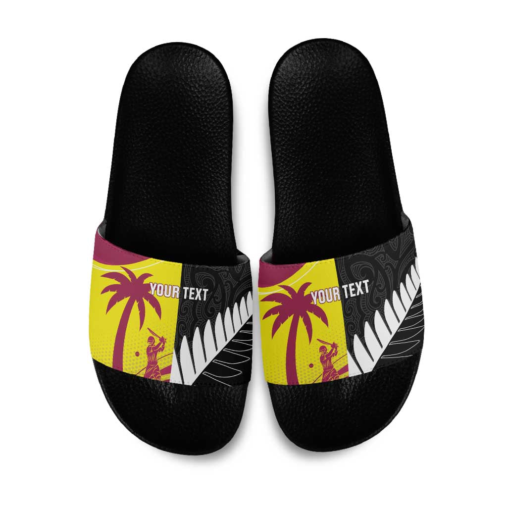 New Zealand and West Indies Cricket Custom Slide Sandals Black Cap Windies Together LT14 Black - Polynesian Pride