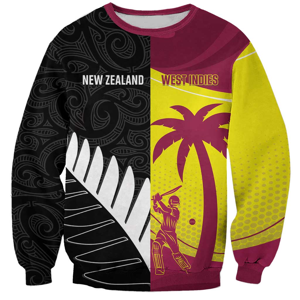 New Zealand and West Indies Cricket Custom Sweatshirt Black Cap Windies Together - Polynesian Pride