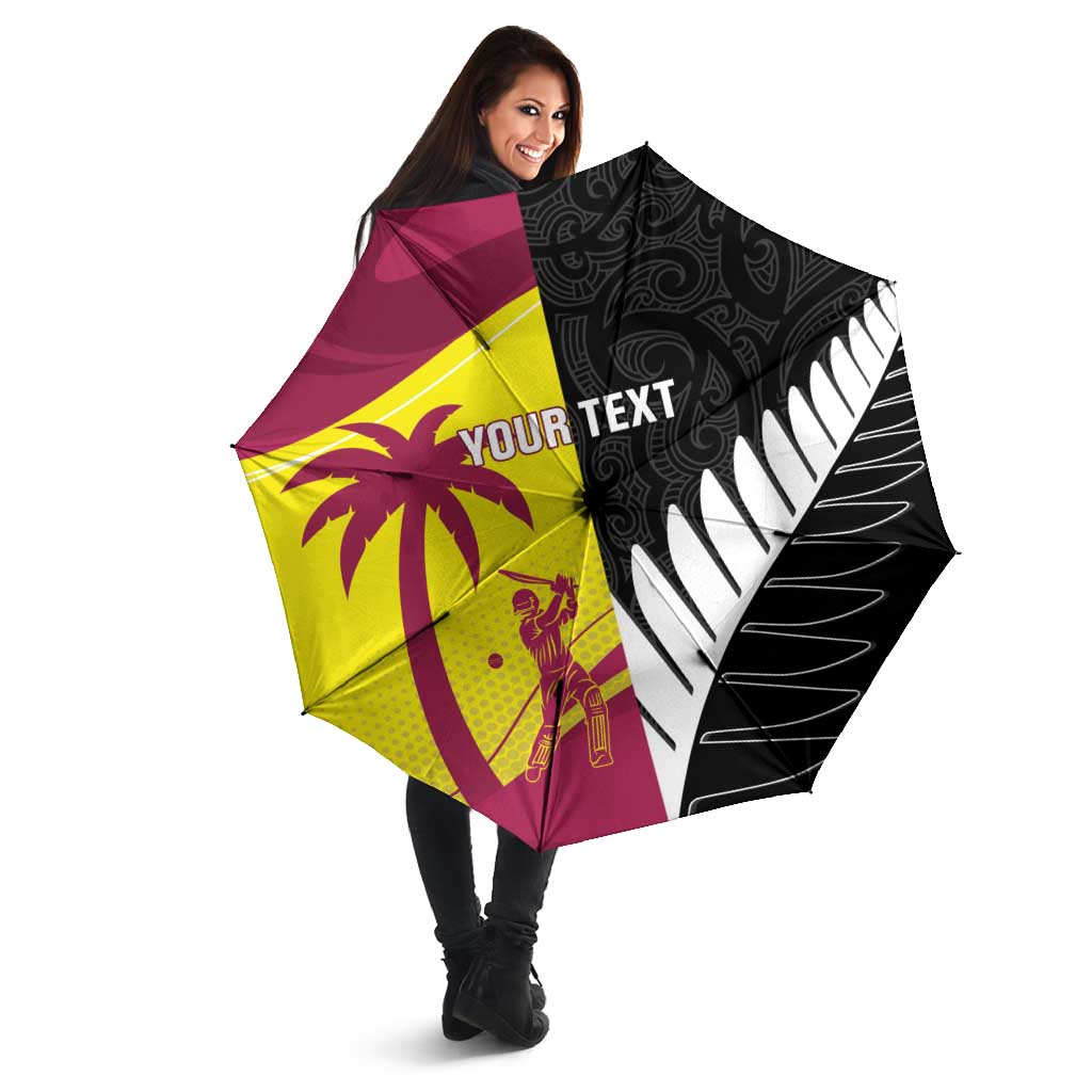 New Zealand and West Indies Cricket Custom Umbrella Black Cap Windies Together - Polynesian Pride