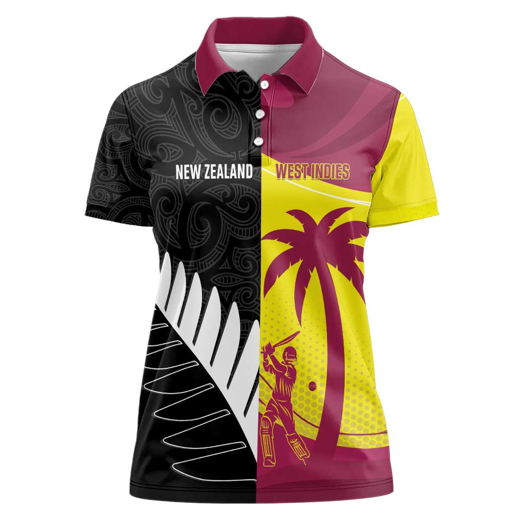 New Zealand and West Indies Cricket Custom Women Polo Shirt Black Cap Windies Together - Polynesian Pride