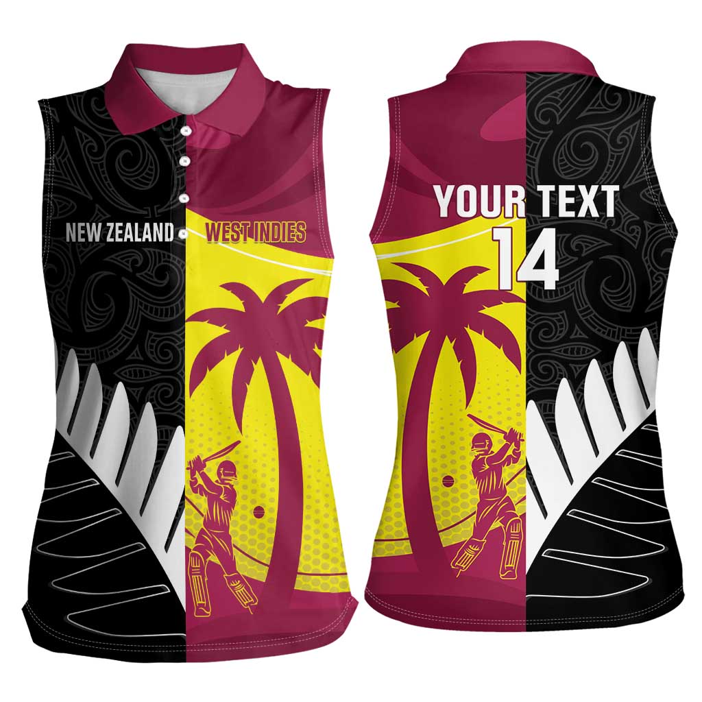 New Zealand and West Indies Cricket Custom Women Sleeveless Polo Shirt Black Cap Windies Together - Polynesian Pride