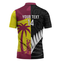 New Zealand and West Indies Cricket Custom Zipper Polo Shirt Black Cap Windies Together - Polynesian Pride