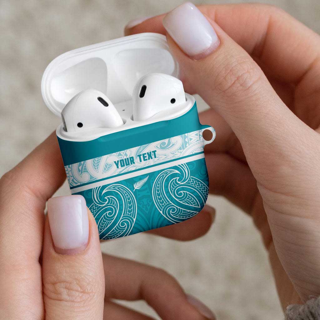 New Zealand Silver Fern Cricket Custom AirPods Case Black Cap Teal Maori Pattern - Polynesian Pride