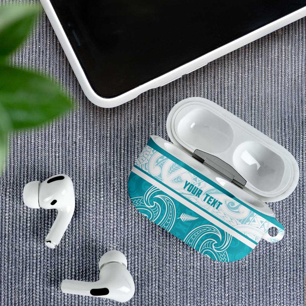 New Zealand Silver Fern Cricket Custom AirPods Case Black Cap Teal Maori Pattern - Polynesian Pride
