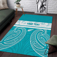 New Zealand Silver Fern Cricket Custom Area Rug Black Cap Teal Maori Pattern - Polynesian Pride