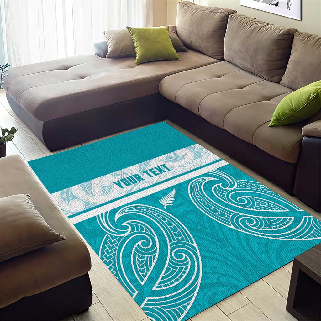 New Zealand Silver Fern Cricket Custom Area Rug Black Cap Teal Maori Pattern - Polynesian Pride