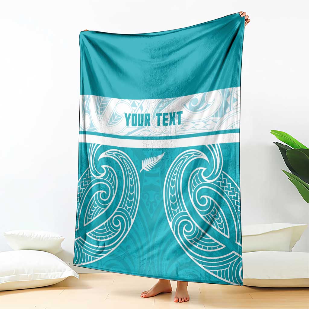 New Zealand Silver Fern Cricket Custom Blanket Black Cap Teal Maori Pattern - Polynesian Pride