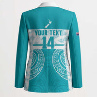 New Zealand Silver Fern Cricket Custom Blazer Black Cap Teal Maori Pattern - Polynesian Pride