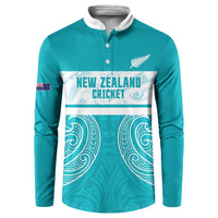 New Zealand Silver Fern Cricket Custom Button Sweatshirt Black Cap Teal Maori Pattern - Polynesian Pride
