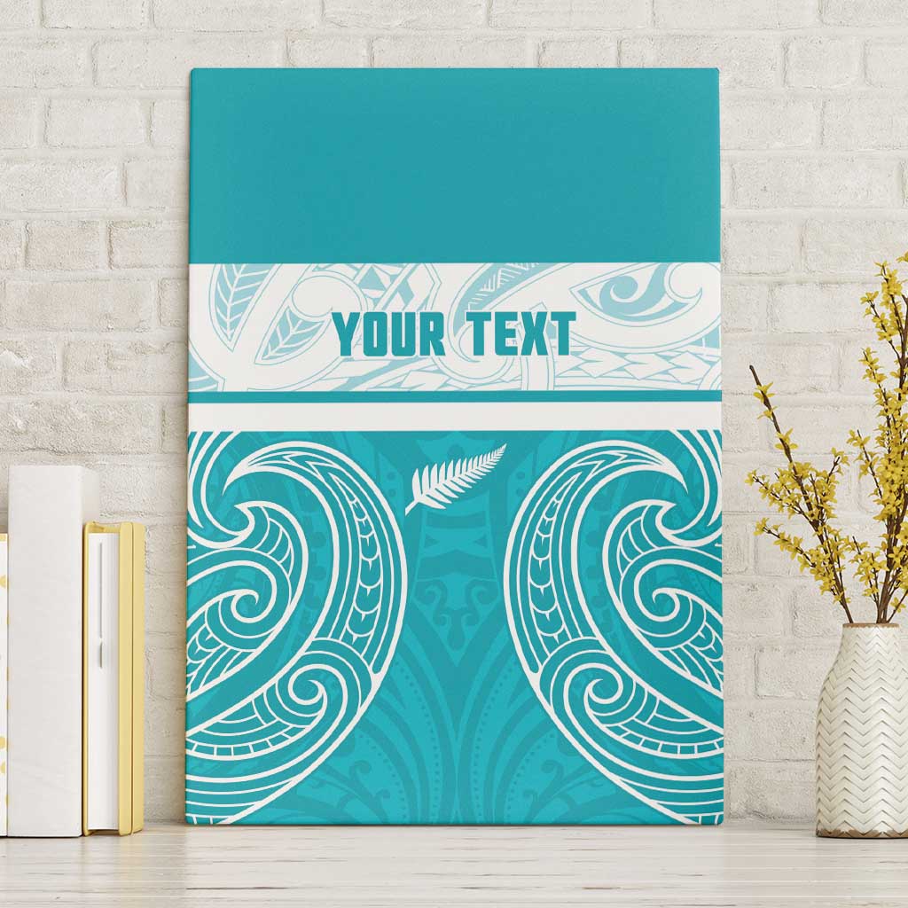 New Zealand Silver Fern Cricket Custom Canvas Wall Art Black Cap Teal Maori Pattern - Polynesian Pride