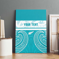 New Zealand Silver Fern Cricket Custom Canvas Wall Art Black Cap Teal Maori Pattern - Polynesian Pride