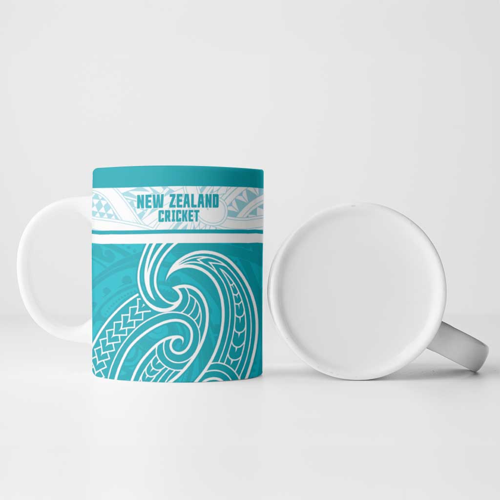 New Zealand Silver Fern Cricket Custom Ceramic Mug Black Cap Teal Maori Pattern - Polynesian Pride