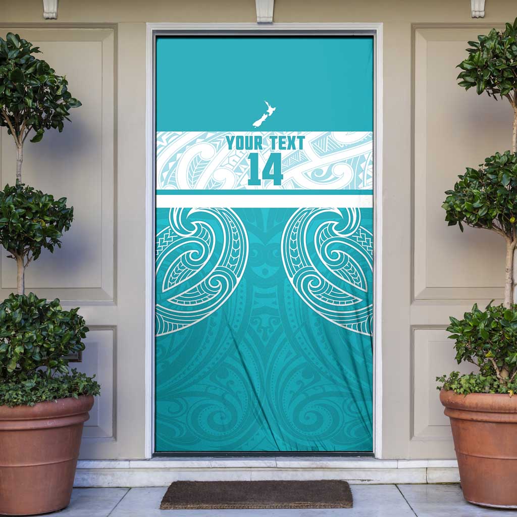 New Zealand Silver Fern Cricket Custom Door Cover Black Cap Teal Maori Pattern - Polynesian Pride