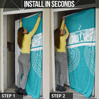 New Zealand Silver Fern Cricket Custom Door Cover Black Cap Teal Maori Pattern - Polynesian Pride