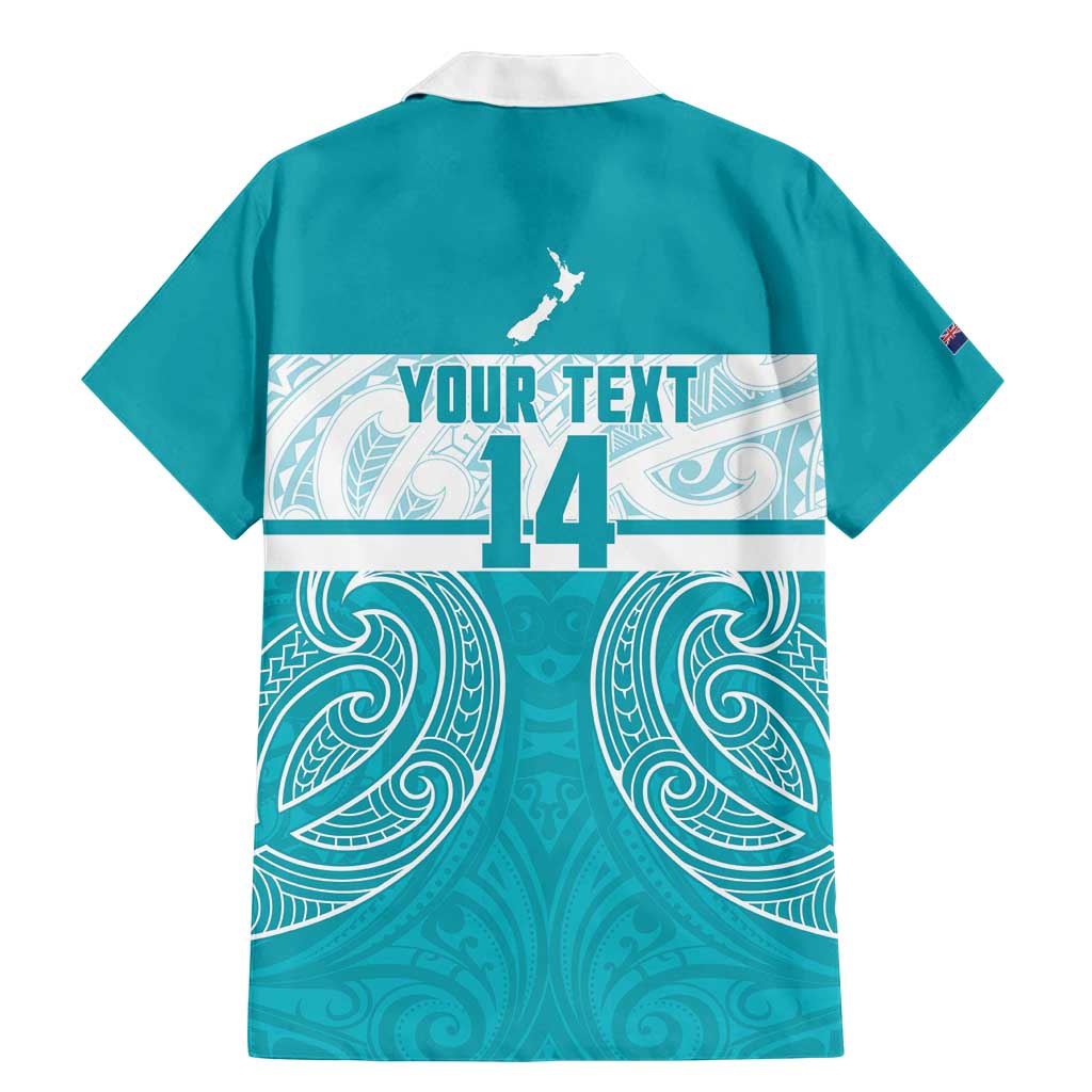 New Zealand Silver Fern Cricket Custom Family Matching Mermaid Dress and Hawaiian Shirt Black Cap Teal Maori Pattern - Polynesian Pride