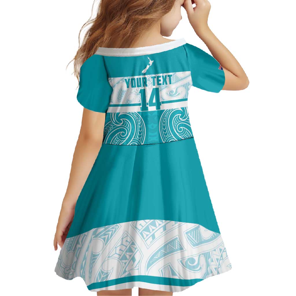 New Zealand Silver Fern Cricket Custom Family Matching Off Shoulder Maxi Dress and Hawaiian Shirt Black Cap Teal Maori Pattern - Polynesian Pride