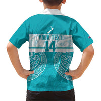 New Zealand Silver Fern Cricket Custom Family Matching Short Sleeve Bodycon Dress and Hawaiian Shirt Black Cap Teal Maori Pattern - Polynesian Pride