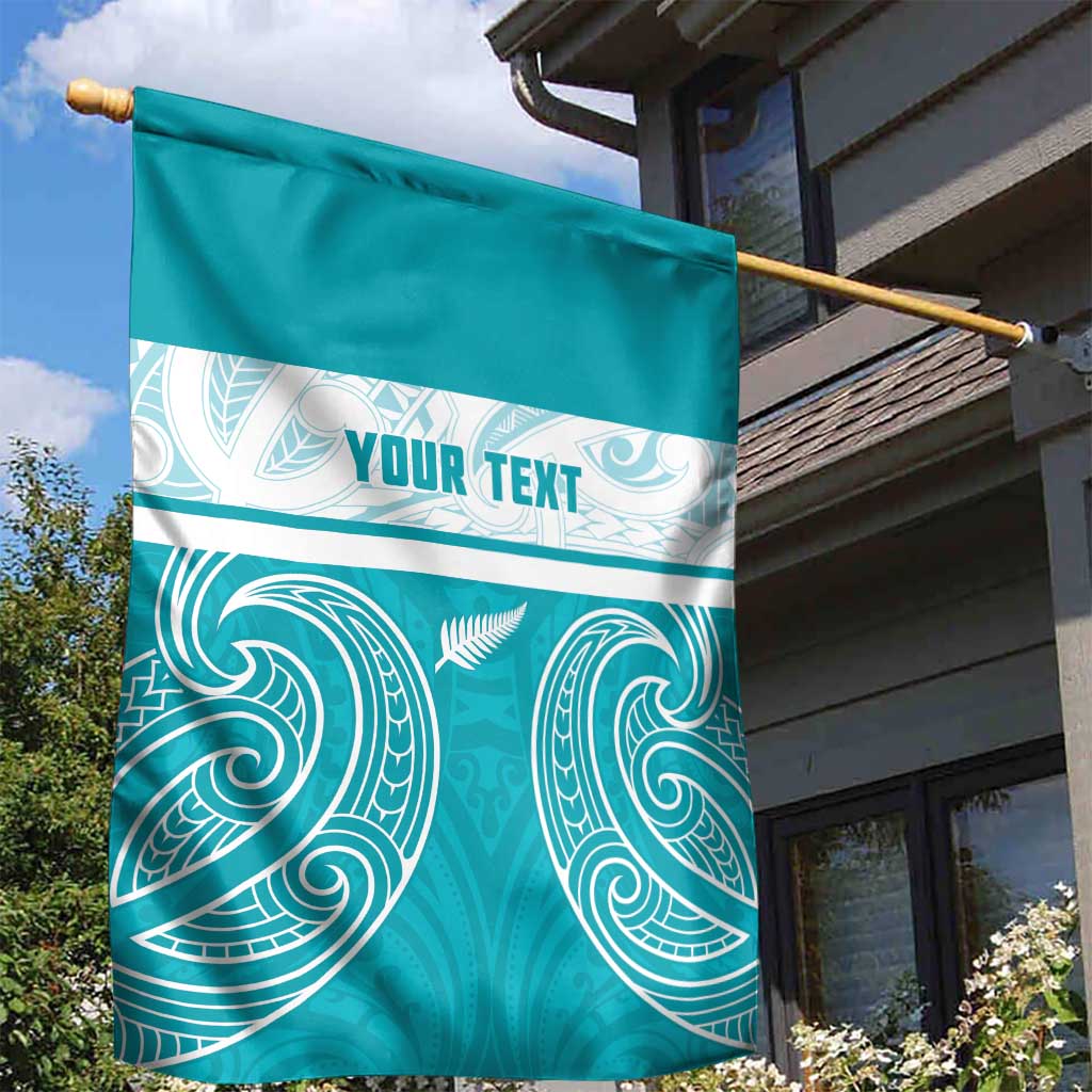 New Zealand Silver Fern Cricket Custom Garden Flag Black Cap Teal Maori Pattern - Polynesian Pride