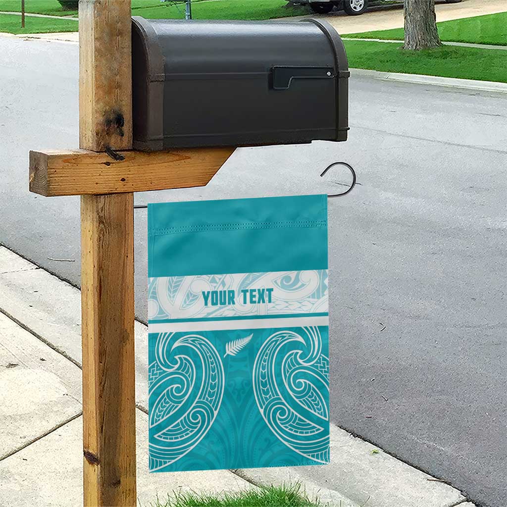 New Zealand Silver Fern Cricket Custom Garden Flag Black Cap Teal Maori Pattern - Polynesian Pride