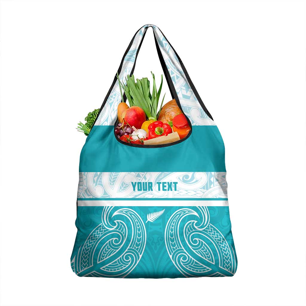 New Zealand Silver Fern Cricket Custom Grocery Bag Black Cap Teal Maori Pattern - Polynesian Pride