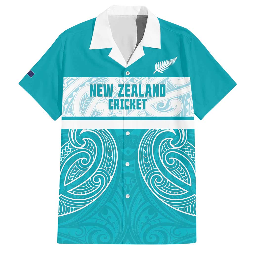 New Zealand Silver Fern Cricket Custom Hawaiian Shirt Black Cap Teal Maori Pattern - Polynesian Pride