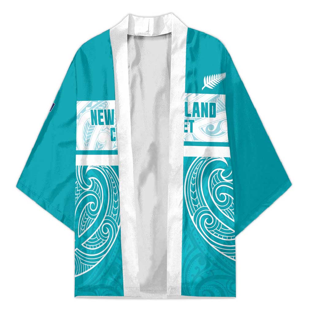 New Zealand Silver Fern Cricket Custom Kimono Black Cap Teal Maori Pattern - Polynesian Pride