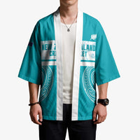 New Zealand Silver Fern Cricket Custom Kimono Black Cap Teal Maori Pattern - Polynesian Pride