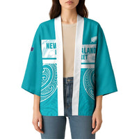 New Zealand Silver Fern Cricket Custom Kimono Black Cap Teal Maori Pattern - Polynesian Pride