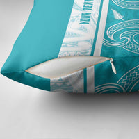 New Zealand Silver Fern Cricket Custom Pillow Cover Black Cap Teal Maori Pattern - Polynesian Pride